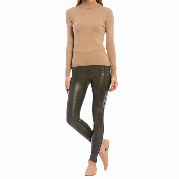 SPANX Pants - Spanx Faux Leather Croc Shine Leggings in Color Darkened Olive